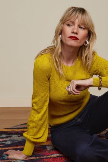 bella top con mangas acampanadas corazón ajour ZD4DX86 vestir curry amarillo mujer King Louie