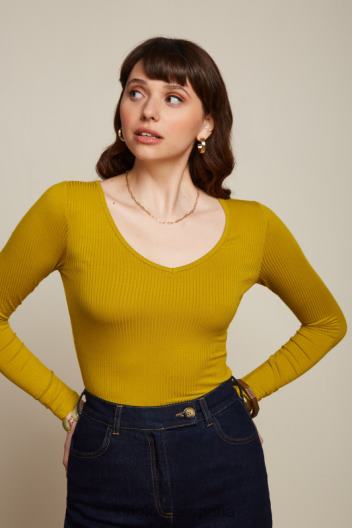 carice v top uni canalé ZD4DX50 vestir curry amarillo mujer King Louie